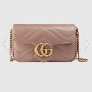 Gucci - GG MARMONT LEATHER SUPER MINI BAG, Dusty pink chevron leather, EUC